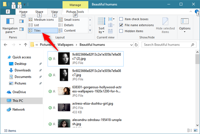 Showing files as Tiles in File Explorer