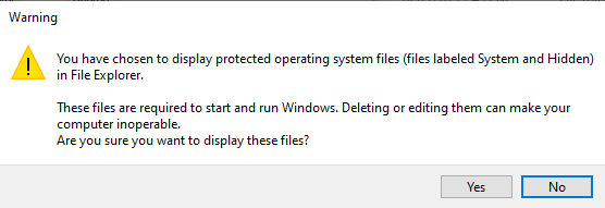 The Warning shown by Windows 10