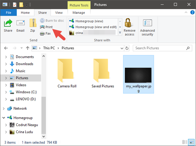 File Explorer, Windows, share