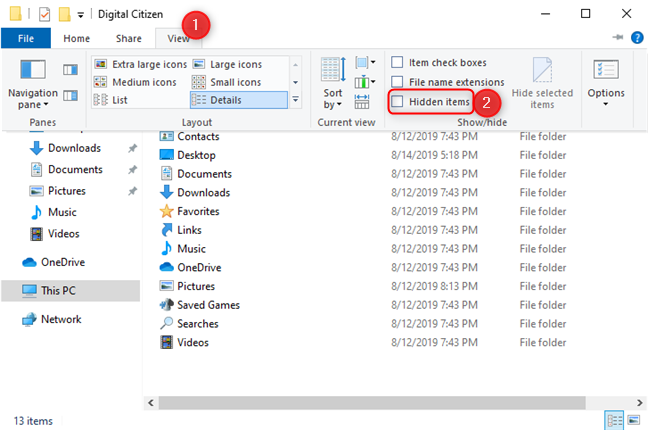 File Explorer - Enable the viewing of Hidden items