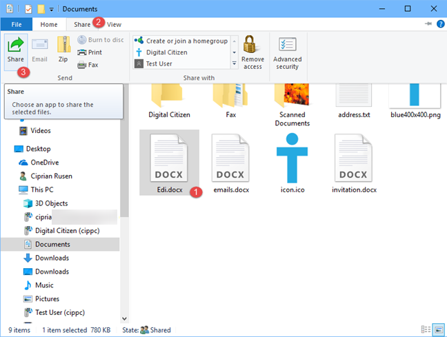 File Explorer, Share, files, Windows 10