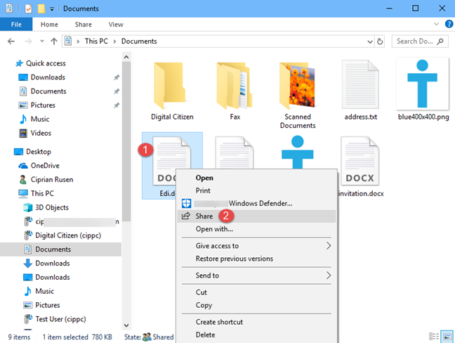 File Explorer, Share, files, Windows 10
