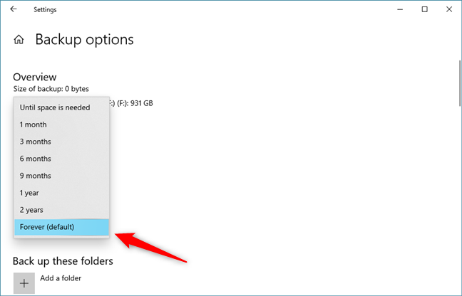 Choose how much time your file backups are kept