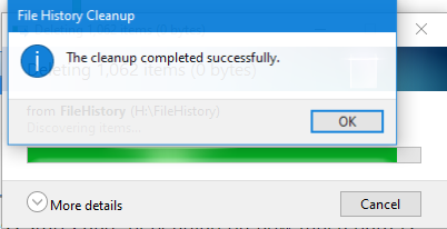 The File history cleanup is completed
