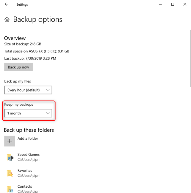 Choose how long to keep your backups