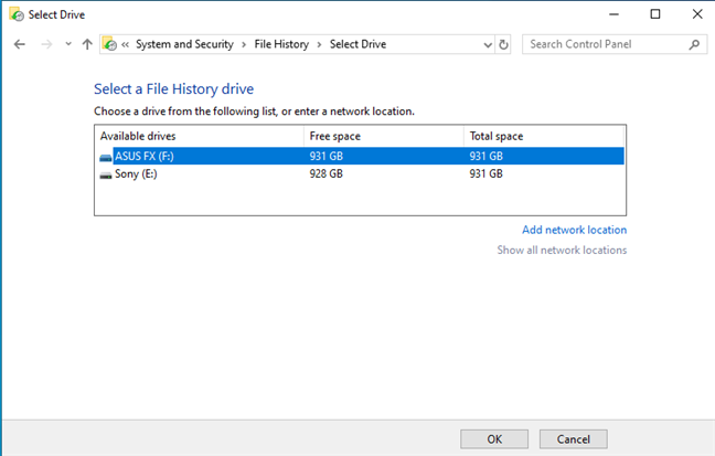 Change the File History drive