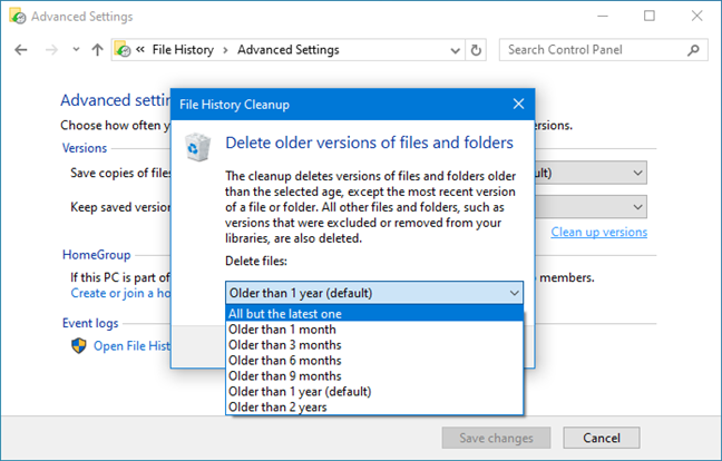 Choose which older versions of files you want to delete