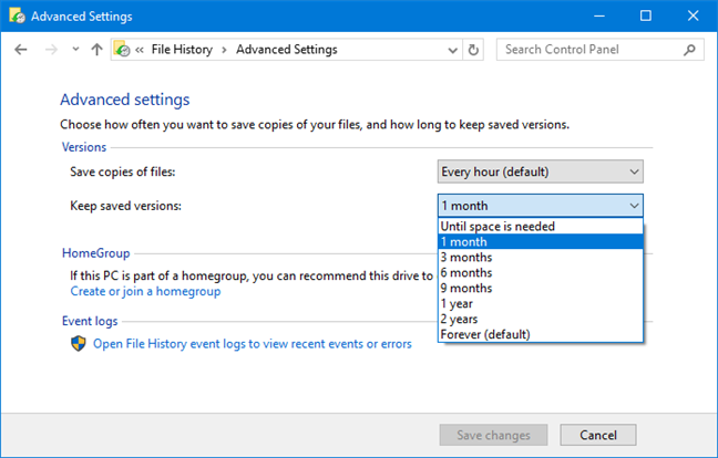 File History - Advanced Settings