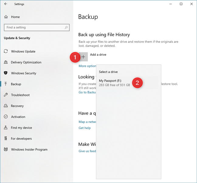 Add a drive to File History in Windows 10