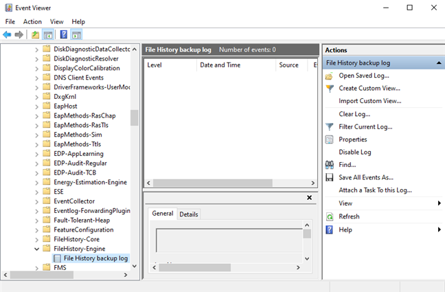Event Viewer logs for File History