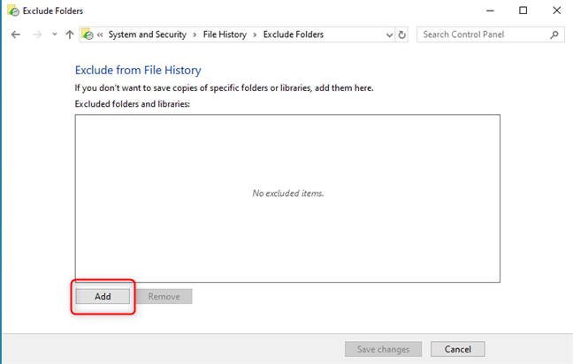 Add folders to exclude from File History