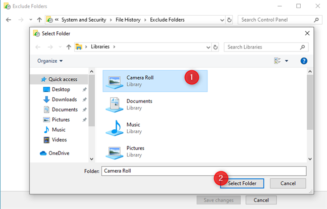 Select a folder to exclude from File History