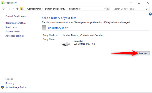 Turn File History on