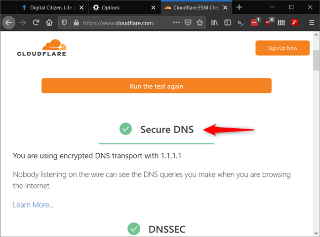 The message you get from Cloudflare when you're using DNS over HTTPS