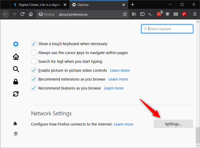 The Settings button from Firefox's Network Settings