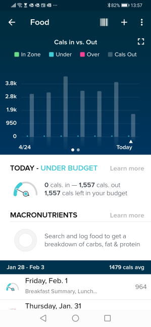 The Food log in the Fitbit app