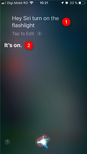 Asking Siri to turn on the flashlight