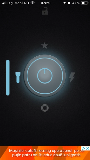What a Flashlight app's interface looks like