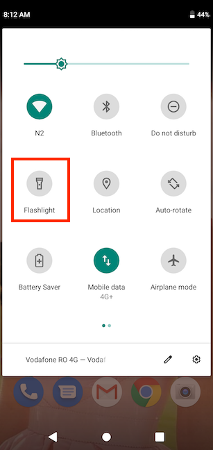 The Flashlight in the expanded view of Quick settings