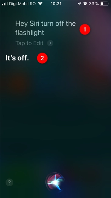 Asking Siri to turn off the flashlight