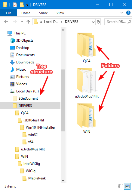 Tree structure and folders in File Explorer