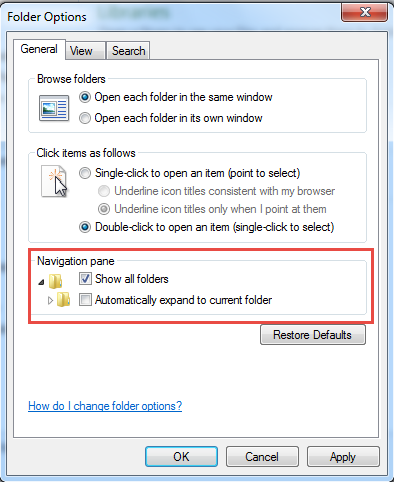 Show all folders in Windows Explorer