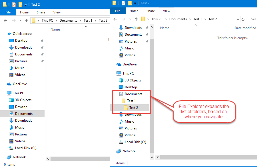 File Explorer expands the list of folders