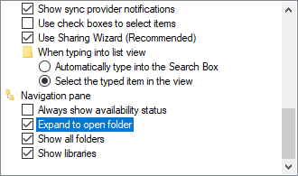 Expand to open folder in File Explorer