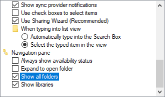 Show all folders in File Explorer