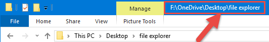 The full path in the File Explorer title bar