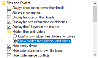 Show hidden files, folders, and drives