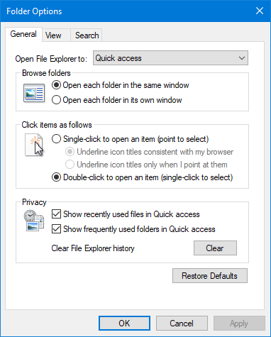 Folder Options in Windows