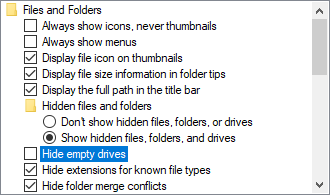 Hide empty drives in File Explorer