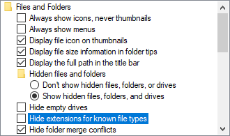 Hide extensions from known file types