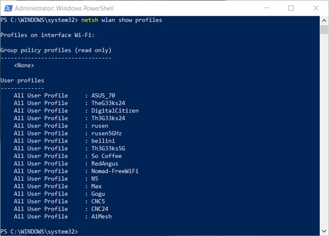 View all the network profiles in PowerShell