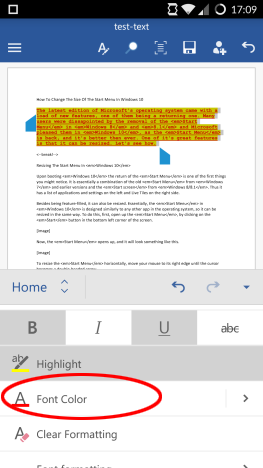 Android, Microsoft, Office, Word, text, font, format, size, color, edit, options