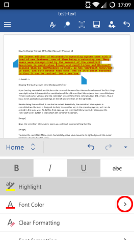 Android, Microsoft, Office, Word, text, font, format, size, color, edit, options