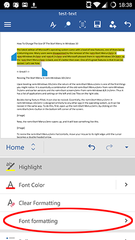 Android, Microsoft, Office, Word, text, font, format, size, color, edit, options