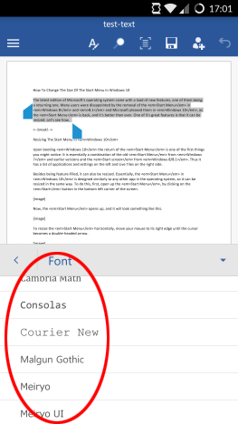 Android, Microsoft, Office, Word, text, font, format, size, color, edit, options