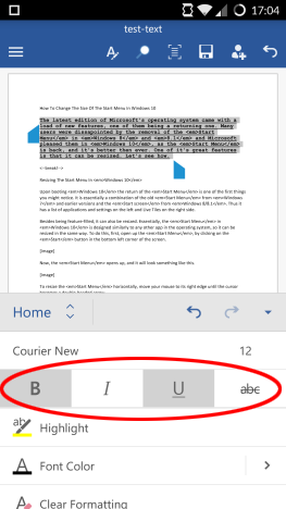 Android, Microsoft, Office, Word, text, font, format, size, color, edit, options