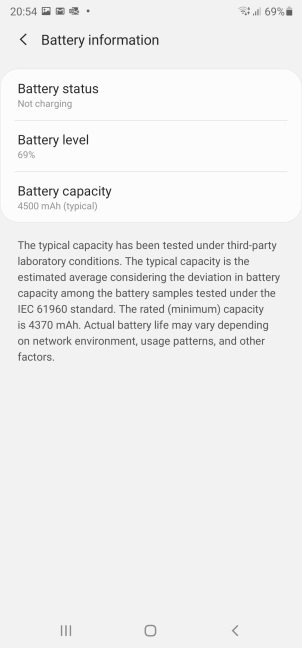Battery information for Samsung Galaxy Note20 Ultra 5G