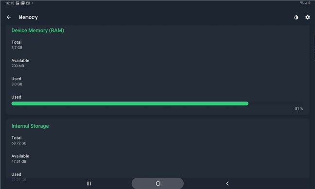 Samsung Galaxy Tab S6 Lite: Memory information