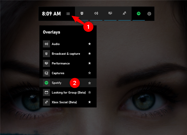 The Spotify overlay from the Home menu of the Xbox Game Bar