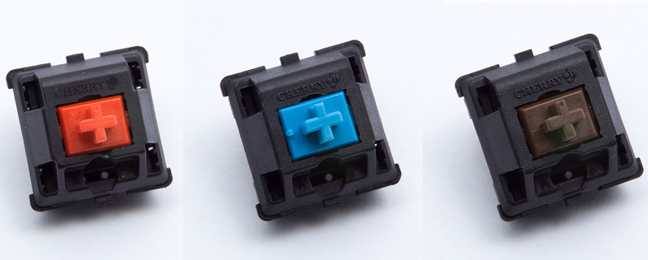 Cherry MX switches: Red, Blue, and Brown