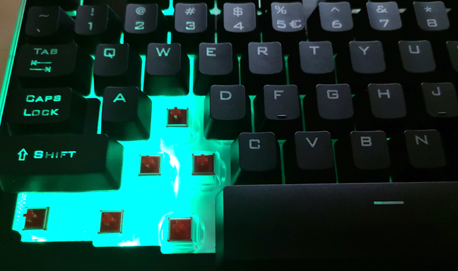 RGB keyboard that uses both a plastic top cover and a plastic backplate for the keys