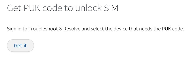 Sign in to get the PUK code