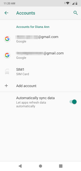 Your Google Account is shown under Accounts