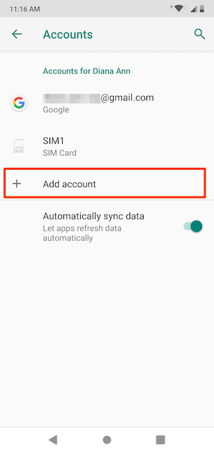 Adding an account on your Android