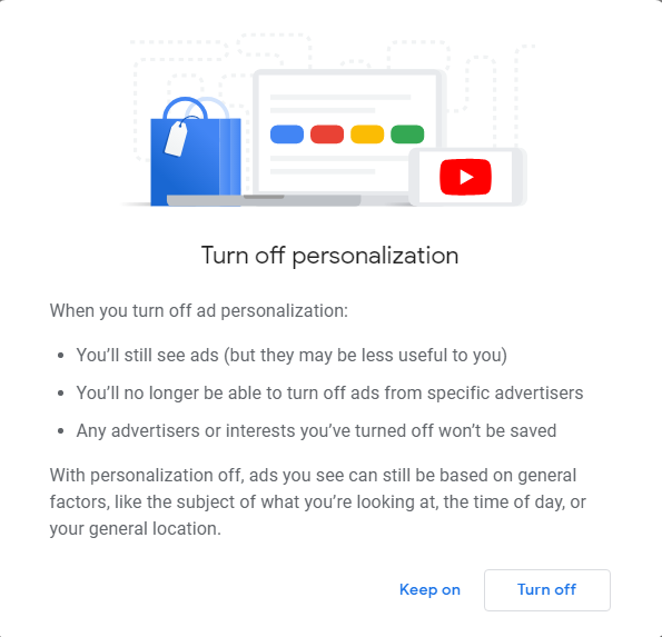 What happens when you turn off Google's ad personalization