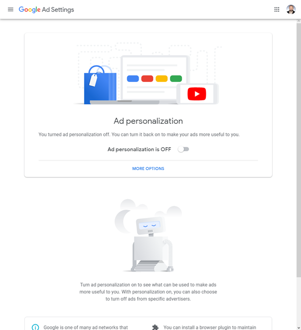 Ad personalization turned off